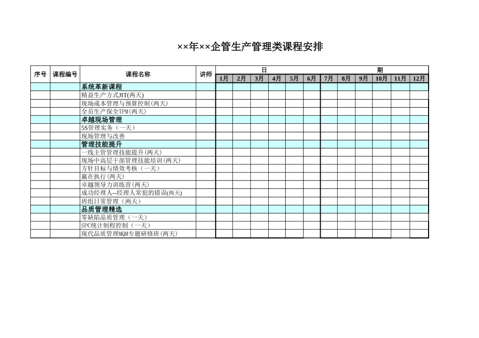 企管生产管理类课程安排.xls_第1页
