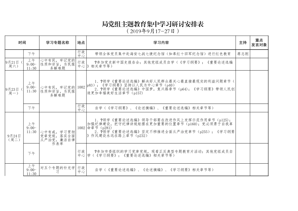 局党组主题教育集中学习研讨安排表（汇报稿）(1).xlsx_第2页