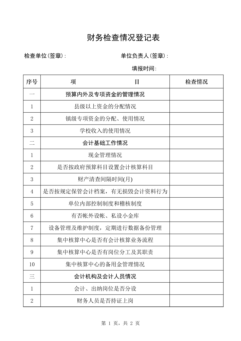 财务检查情况登记表.xls_第1页