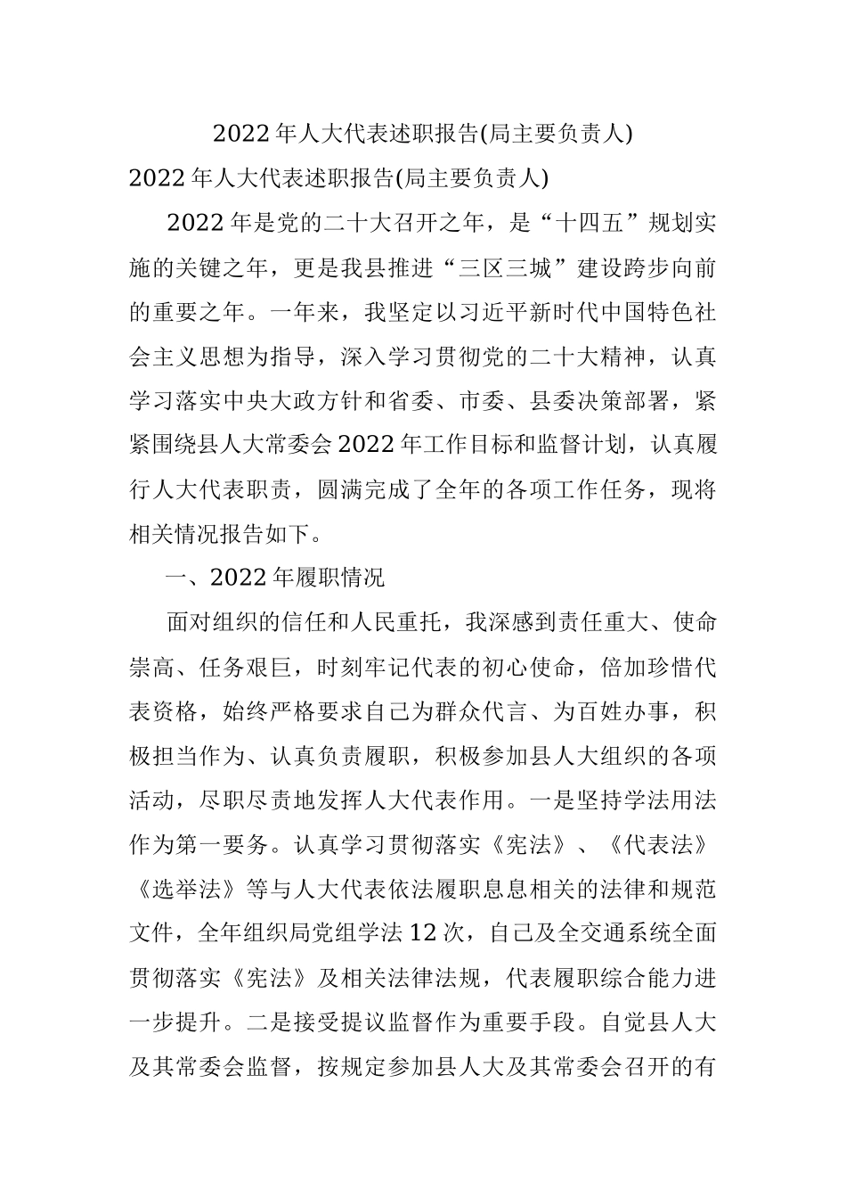 2022年人大代表述职报告(局主要负责人).docx_第1页