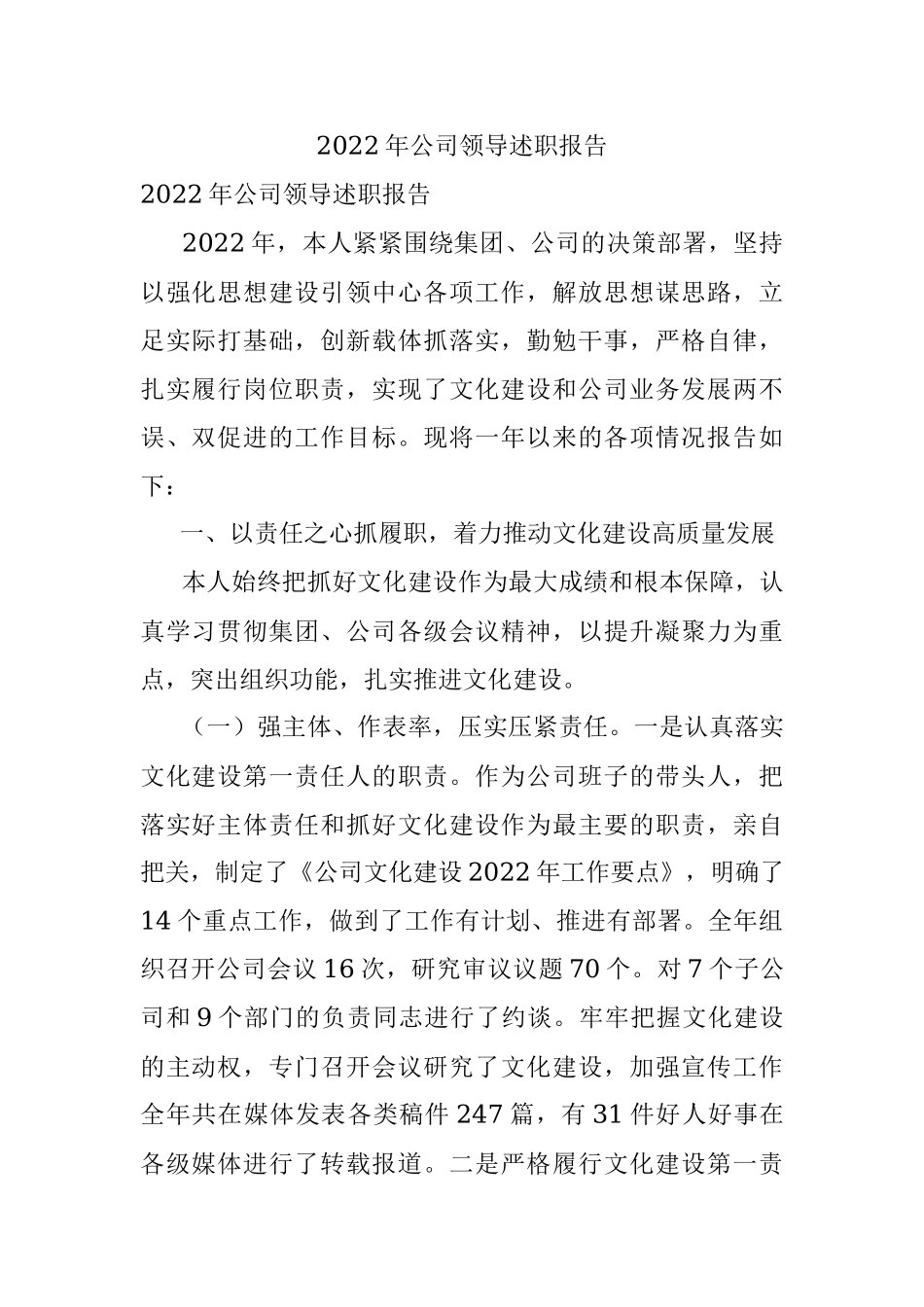 2022年公司领导述职报告.docx_第1页