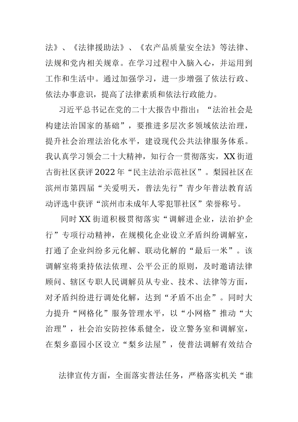 XX街道党工委副书记、办事处主任2022年度述法报告.docx_第2页