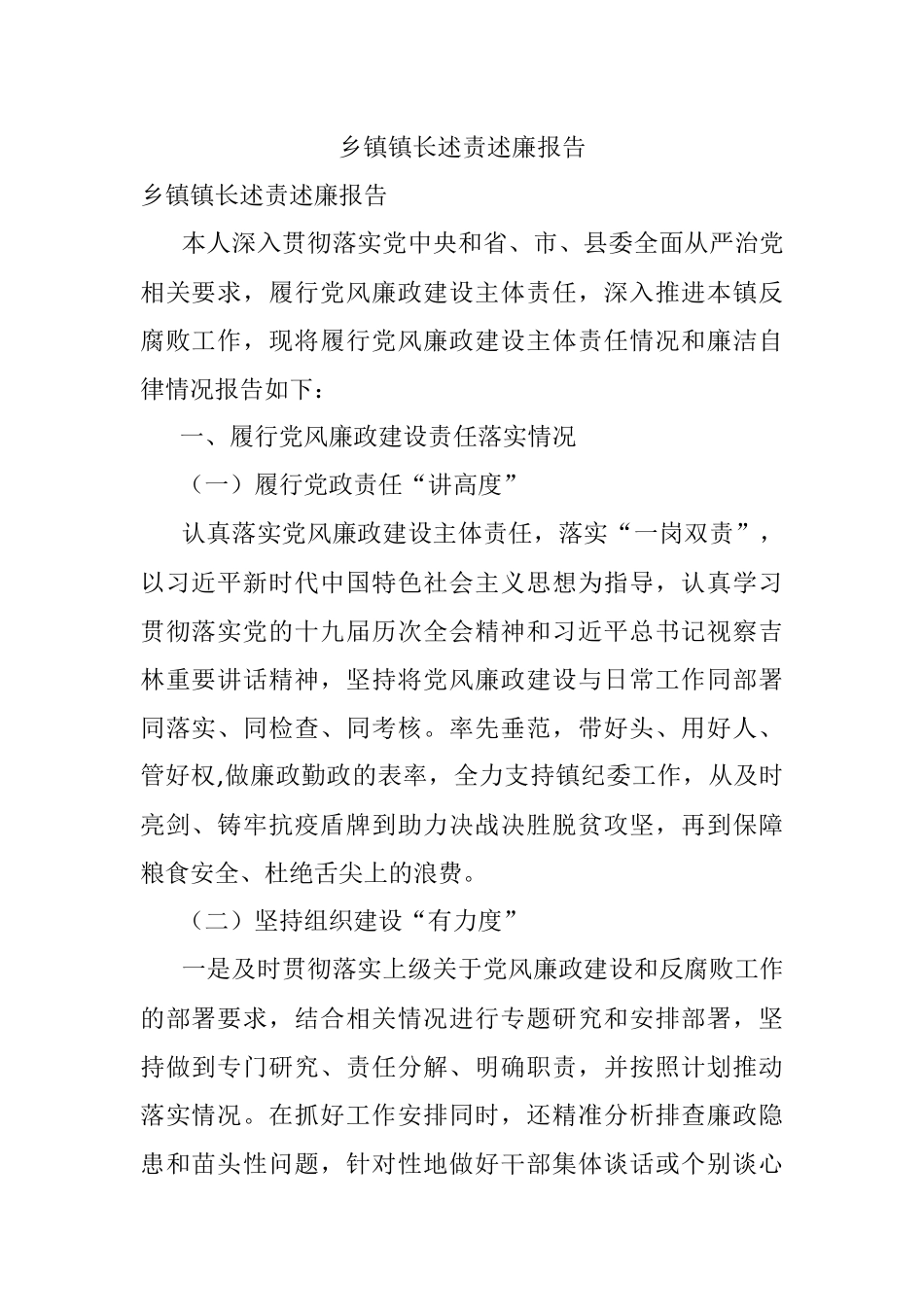 乡镇镇长述责述廉报告.docx_第1页