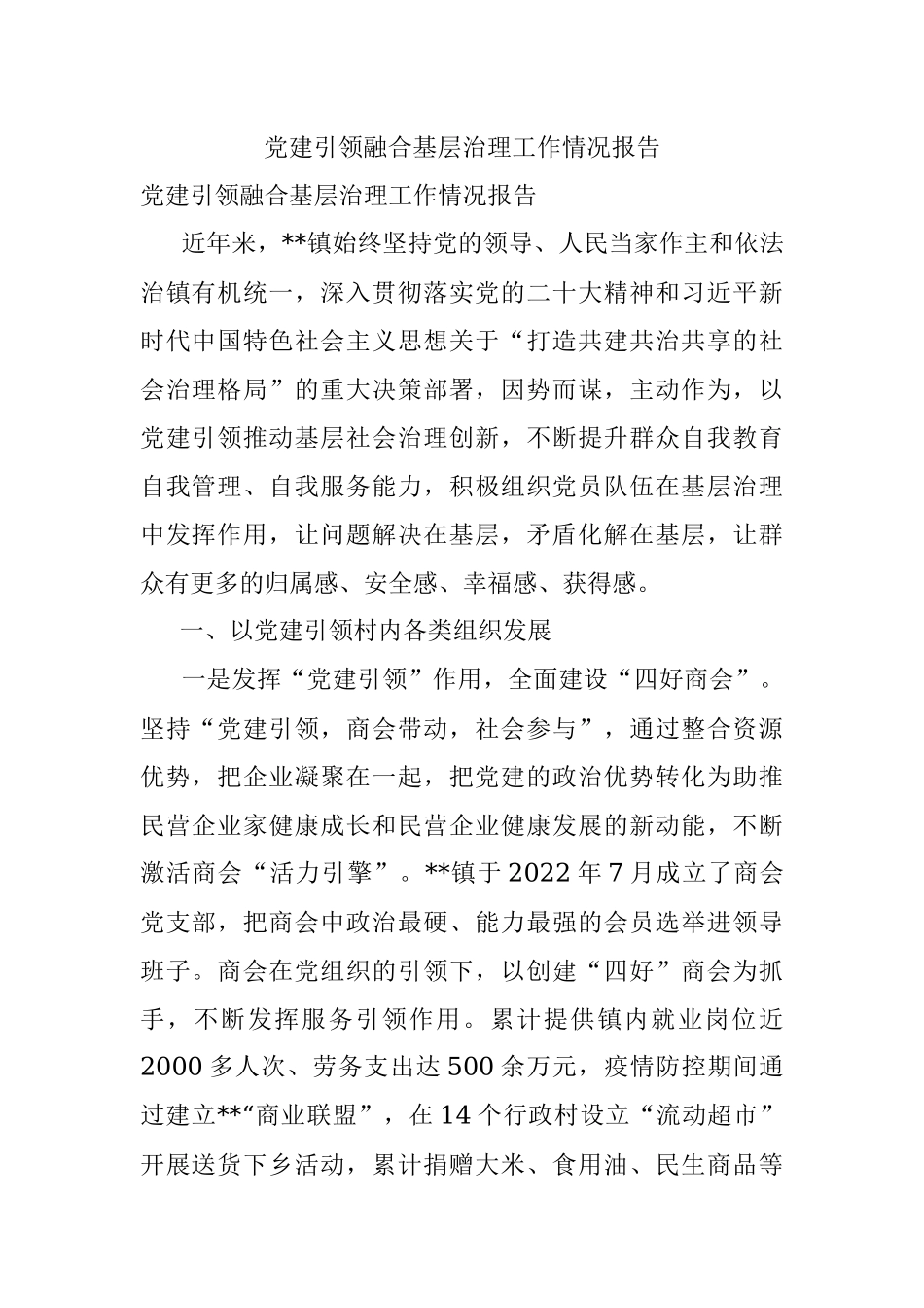 党建引领融合基层治理工作情况报告.docx_第1页