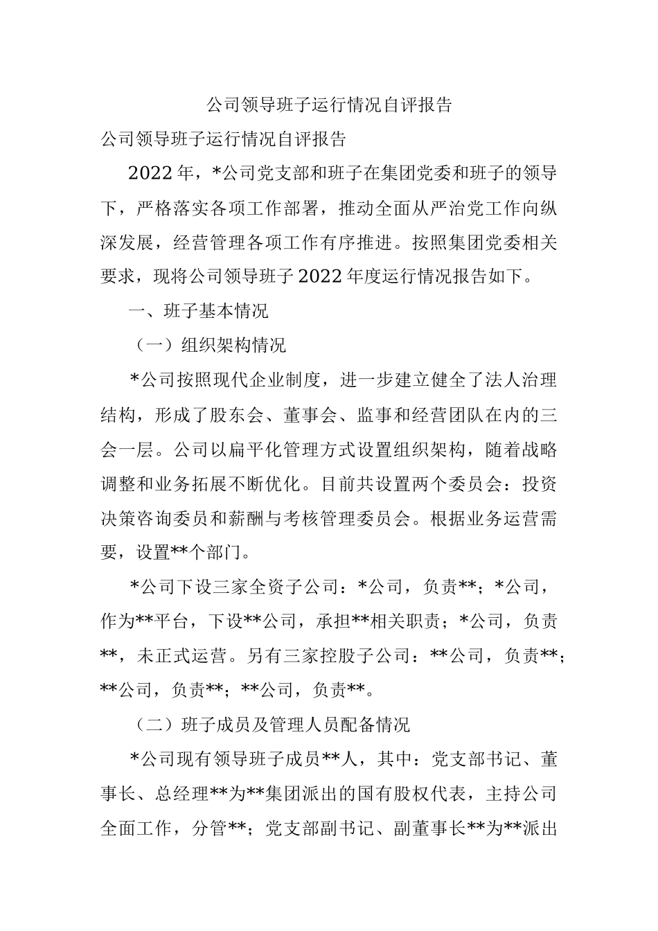 公司领导班子运行情况自评报告.docx_第1页