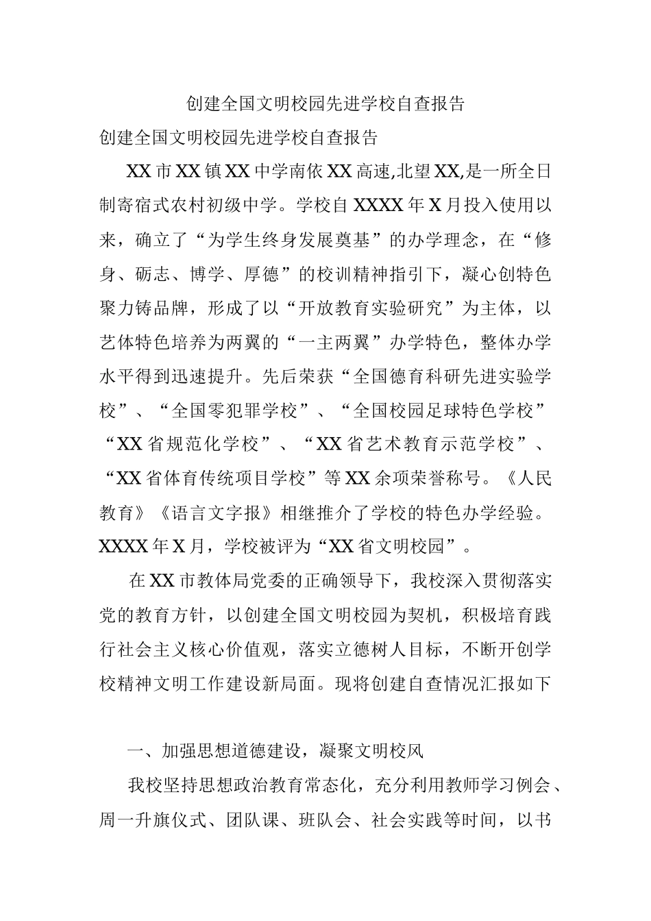 创建全国文明校园先进学校自查报告.docx_第1页