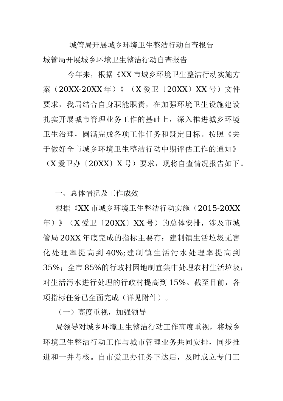 城管局开展城乡环境卫生整洁行动自查报告.docx_第1页