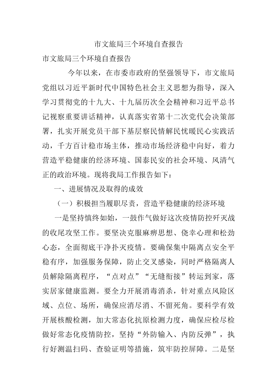 市文旅局三个环境自查报告.docx_第1页
