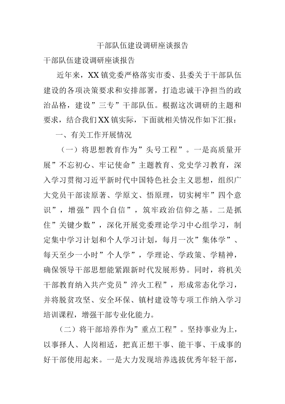 干部队伍建设调研座谈报告.docx_第1页