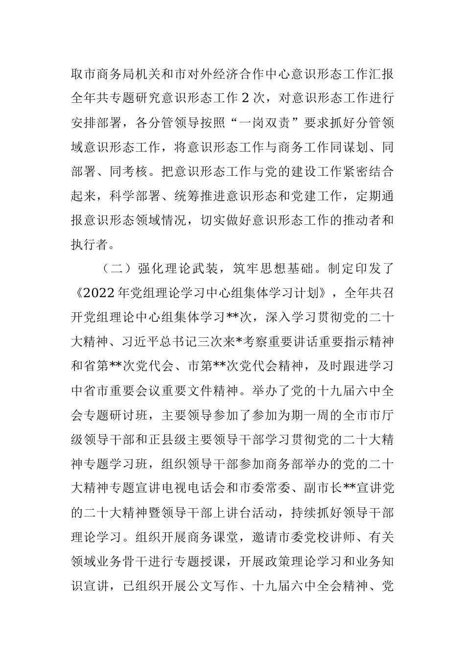 市商务局党组关于2022年意识形态工作开展情况的报告.docx_第2页