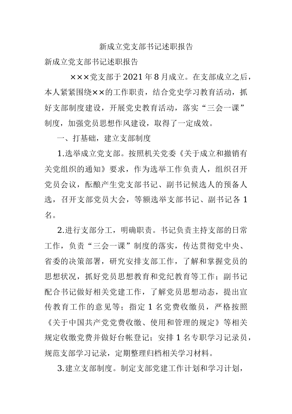 新成立党支部书记述职报告.docx_第1页
