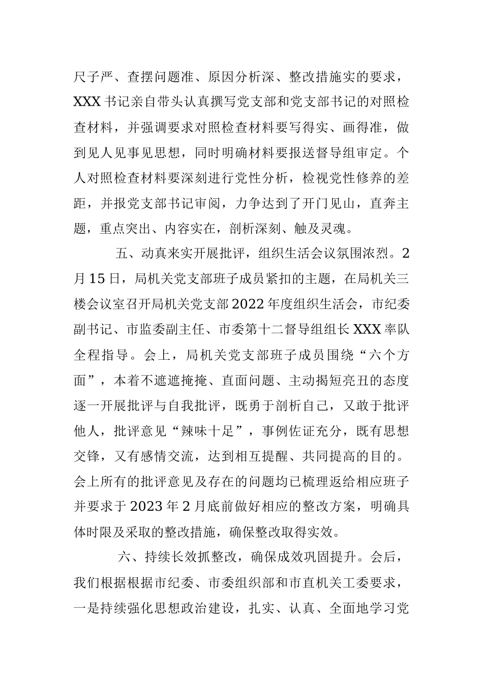 某市局机关党支部关于召开本年度组织生活会的情况报告.docx_第3页