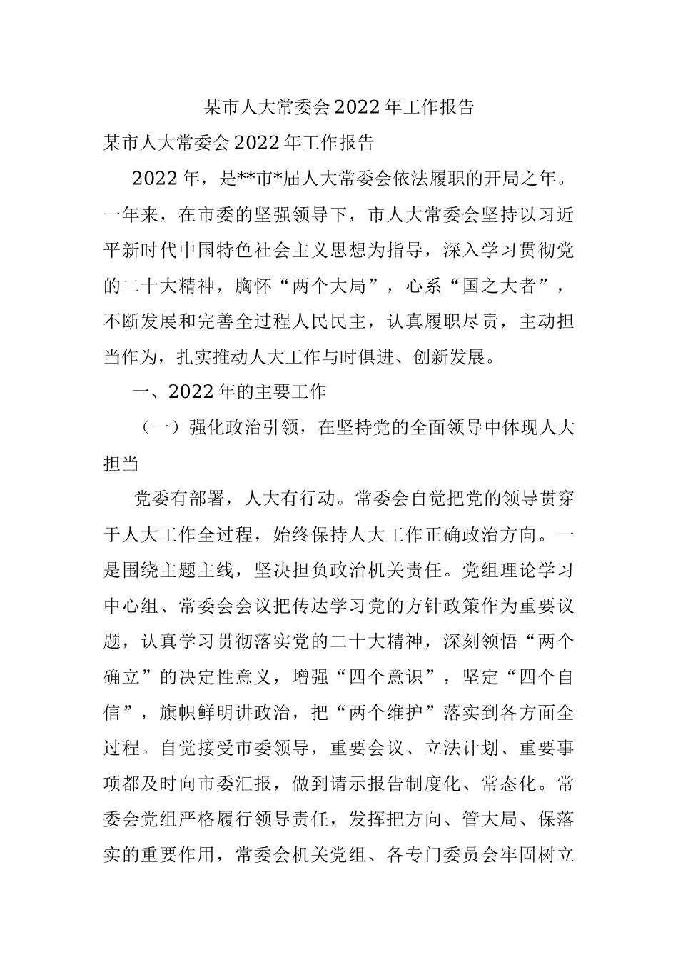 某市人大常委会2022年工作报告.docx_第1页