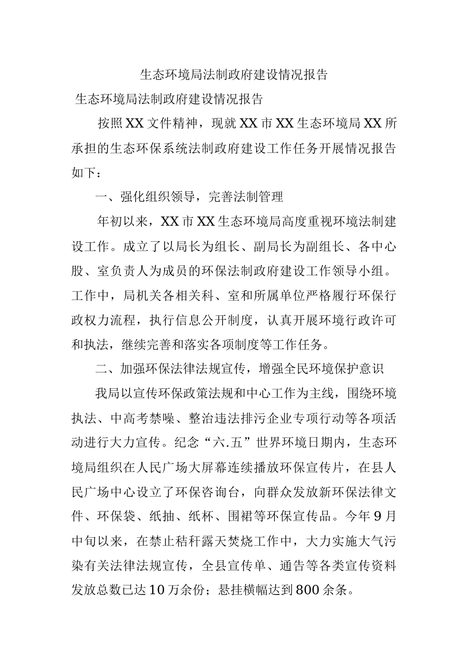 生态环境局法制政府建设情况报告.docx_第1页