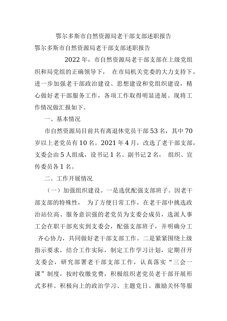 鄂尔多斯市自然资源局老干部支部述职报告.docx_第1页