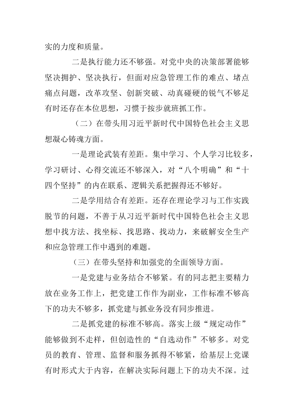 XX市应急局领导班子2022年度民主生活会对照检查材料.docx_第3页