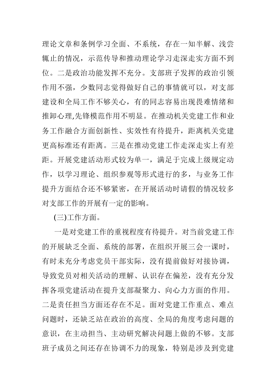 党支部班子2022年“迎盛会、铸忠诚、强担当、创业绩”主题教育专题组织生活会对照检查材料.docx_第3页