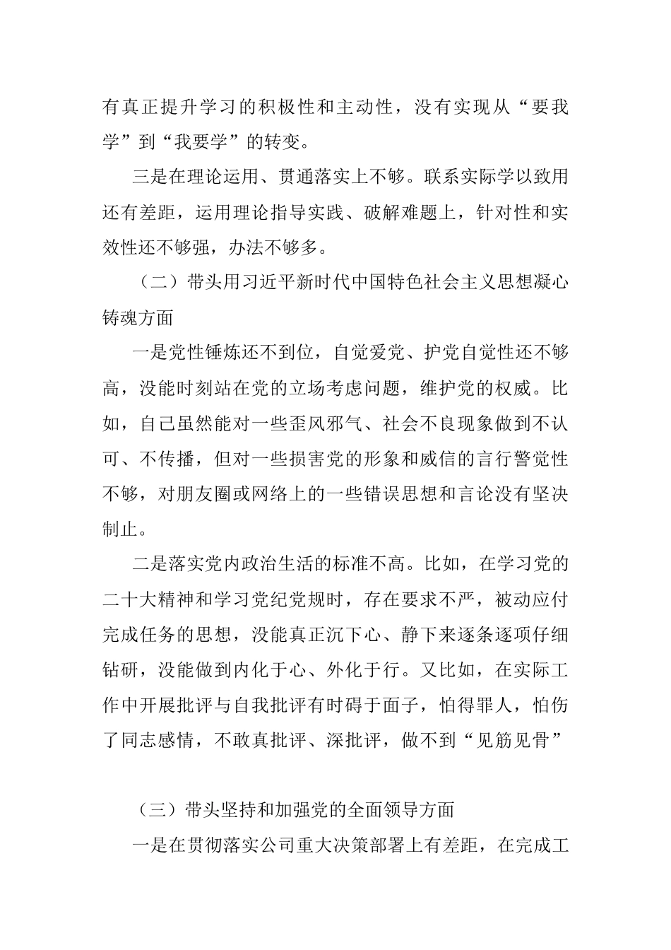 公司领导2023年六个带头专题民主生活会对照检查材料范文.docx_第2页