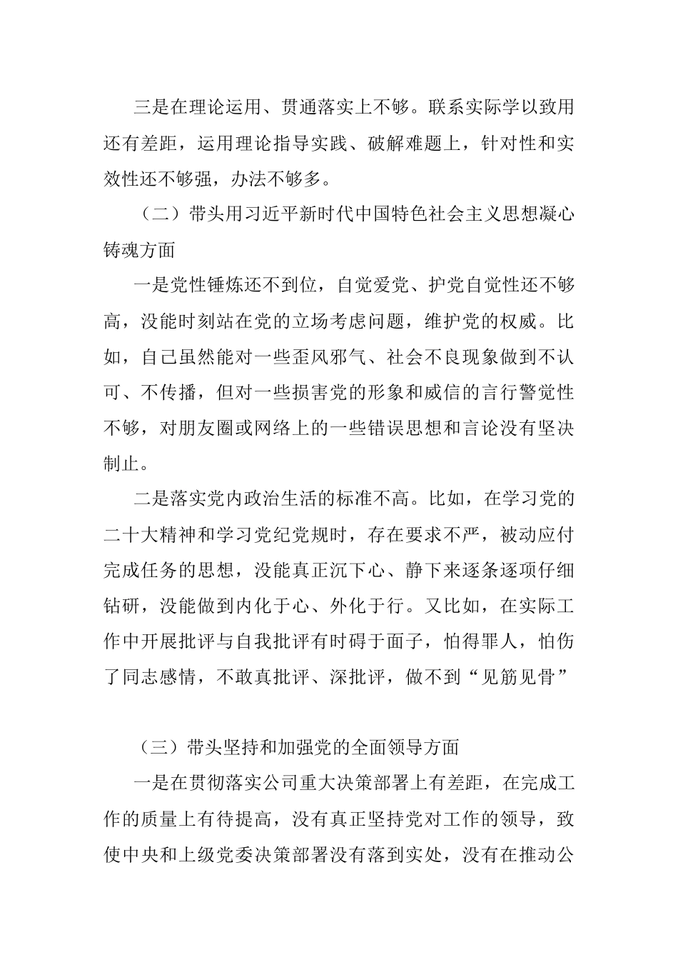 公司领导2023年六个带头专题民主生活会对照检查材料.docx_第2页