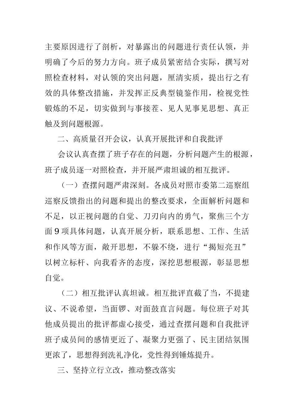 关于召开巡察整改专题民主生活会情况的报告.docx_第2页