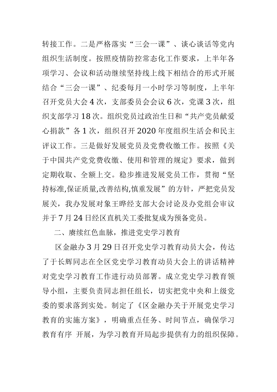 区金融办支委会上半年工作情况及检视材料.docx_第2页