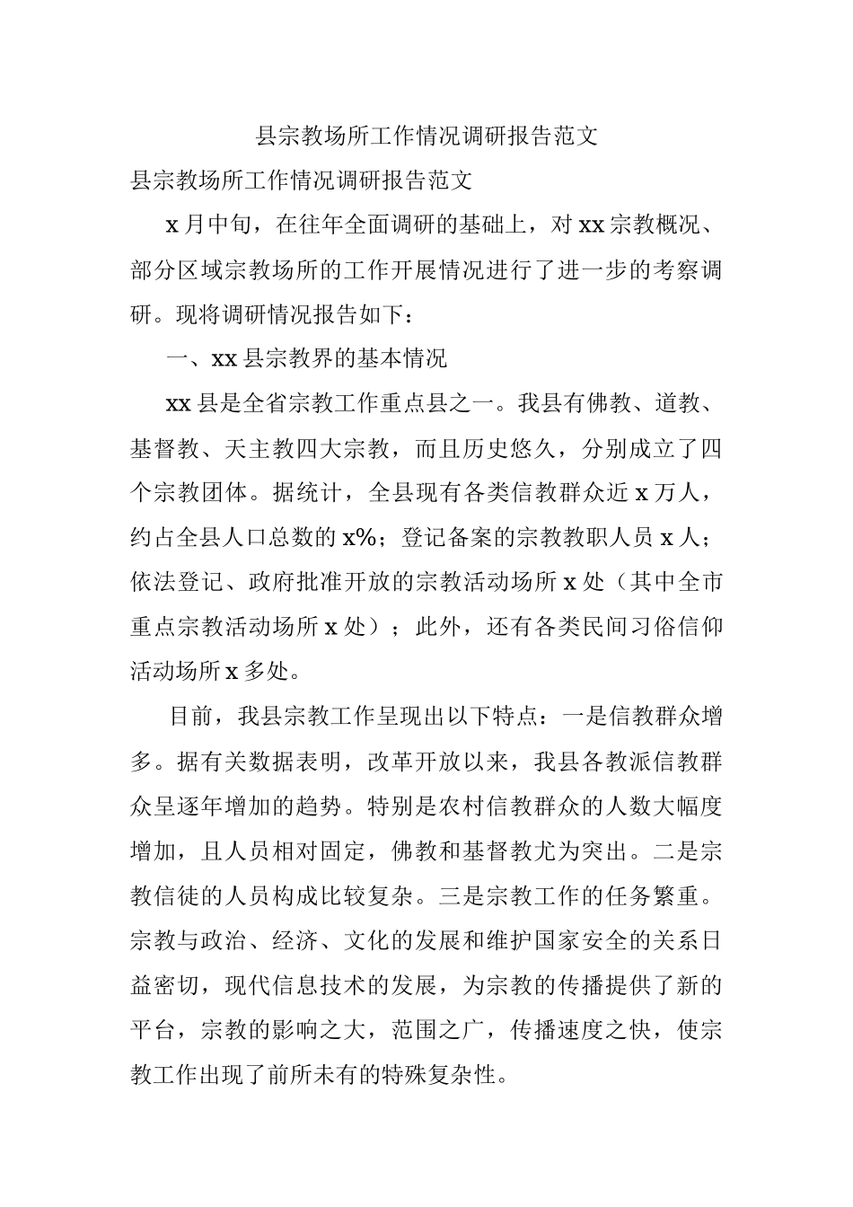 县宗教场所工作情况调研报告范文.docx_第1页