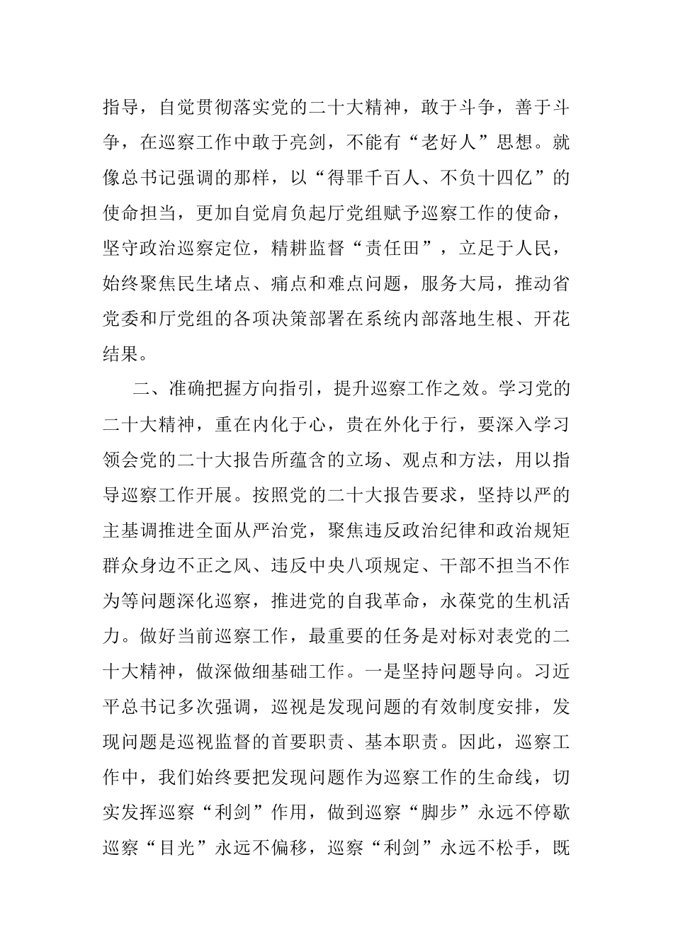 巡察干部学习二十大精神交流研讨材料.docx_第2页
