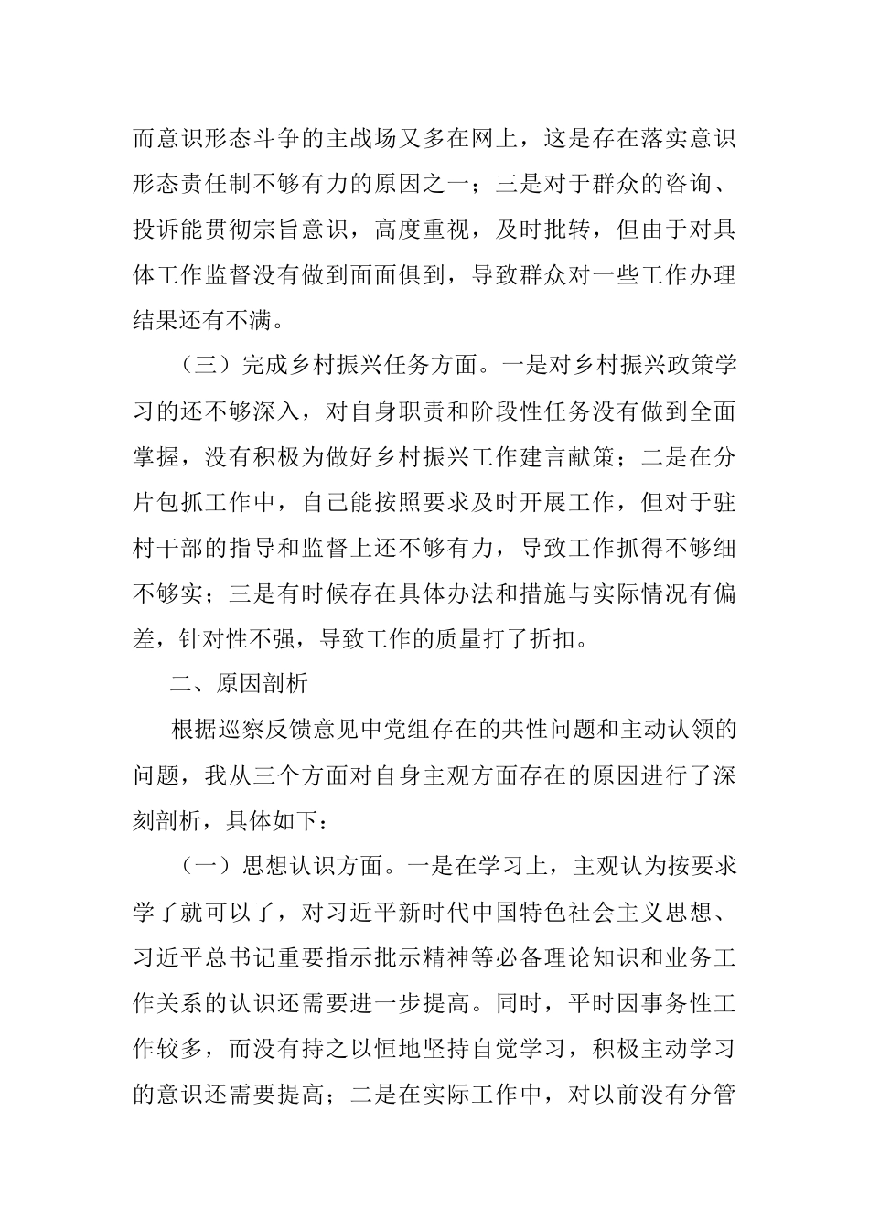 巡察整改工作专题民主生活会对照检查材料.docx_第3页