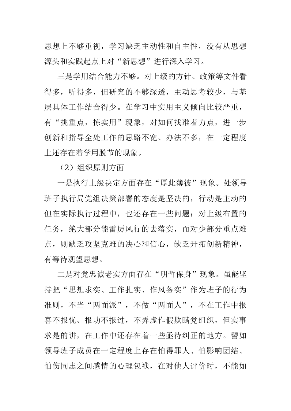 市水利部门民主生活会领导班子对照检查材料.docx_第2页