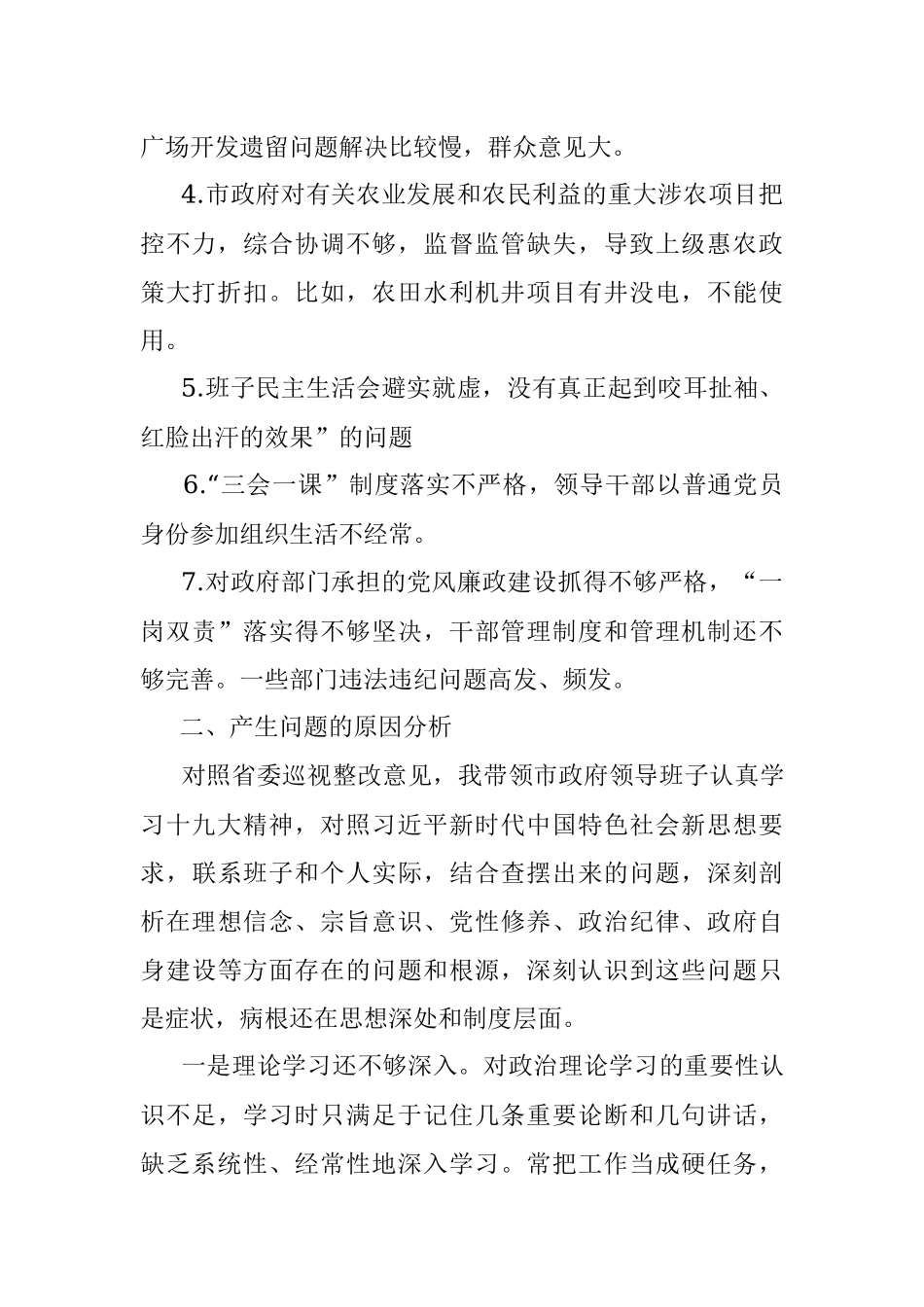 市长省委巡视整改专题民主生活会个人对照检查材料.docx_第2页