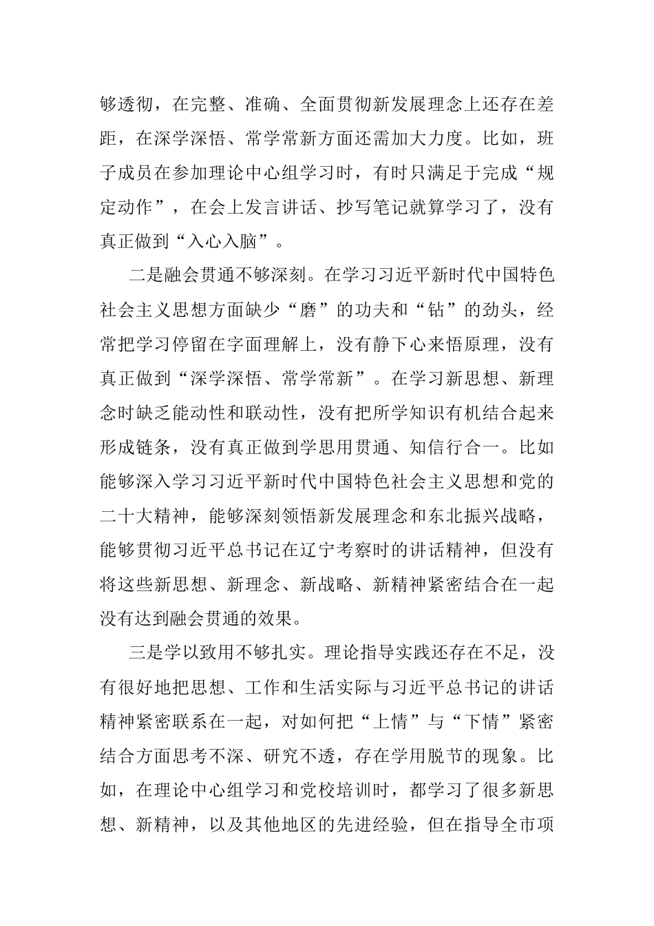 某市政府领导班子六个带头民主生活会对照检查材料.docx_第3页
