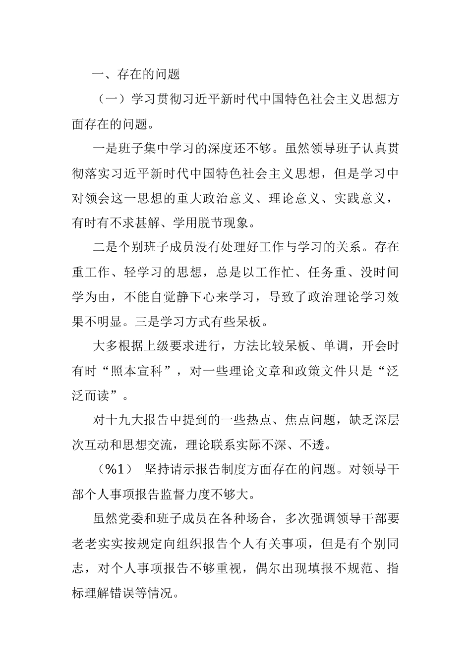 2019年度专题民主生活会班子对照检查材料.docx_第2页