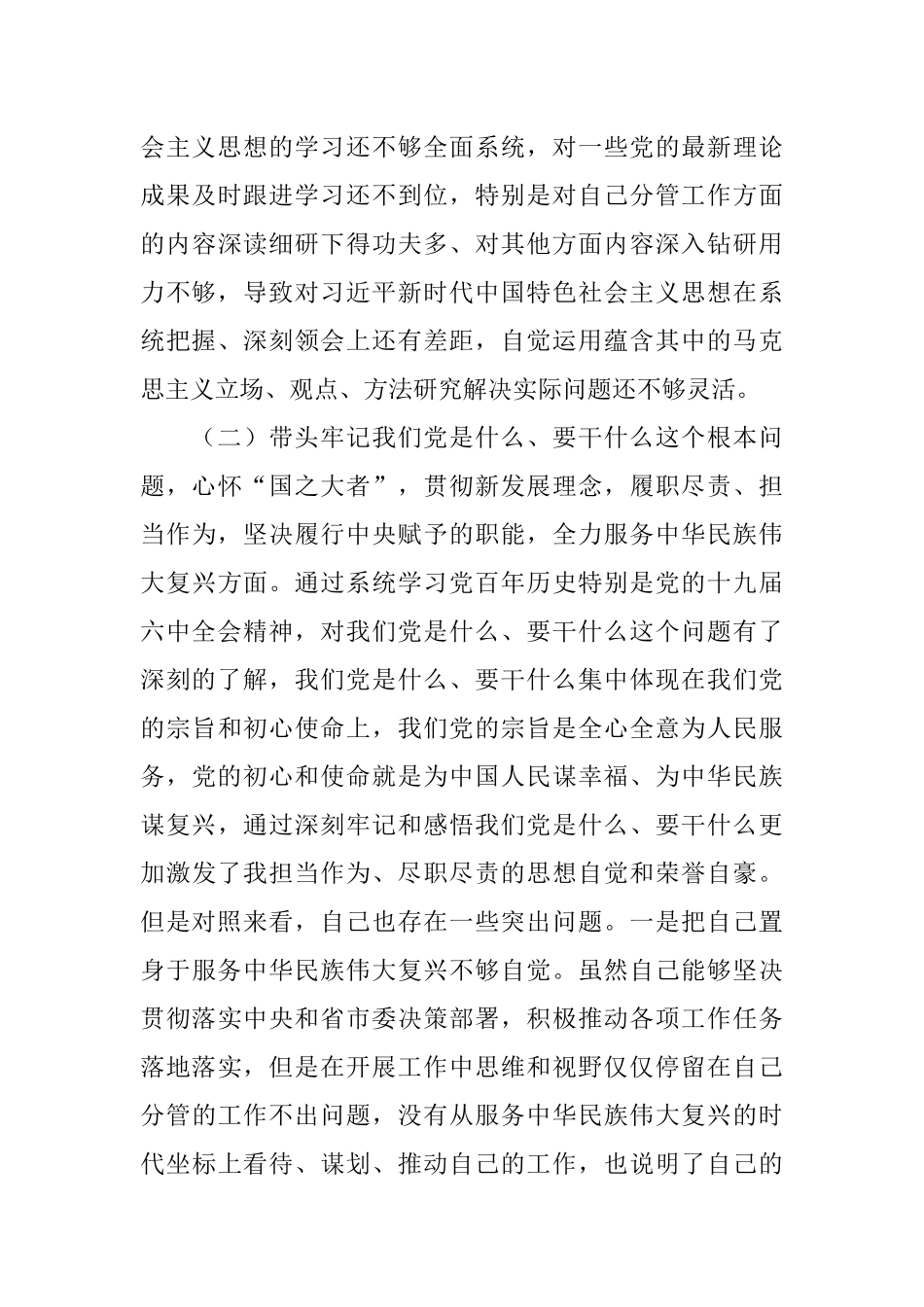 副市长党史学习教育专题民主生活会“五个带头”对照检查材料.docx_第3页