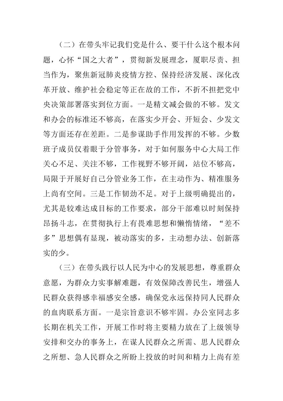 县政府办领导班子党史学习教育专题民主生活会对照检查材料.docx_第3页