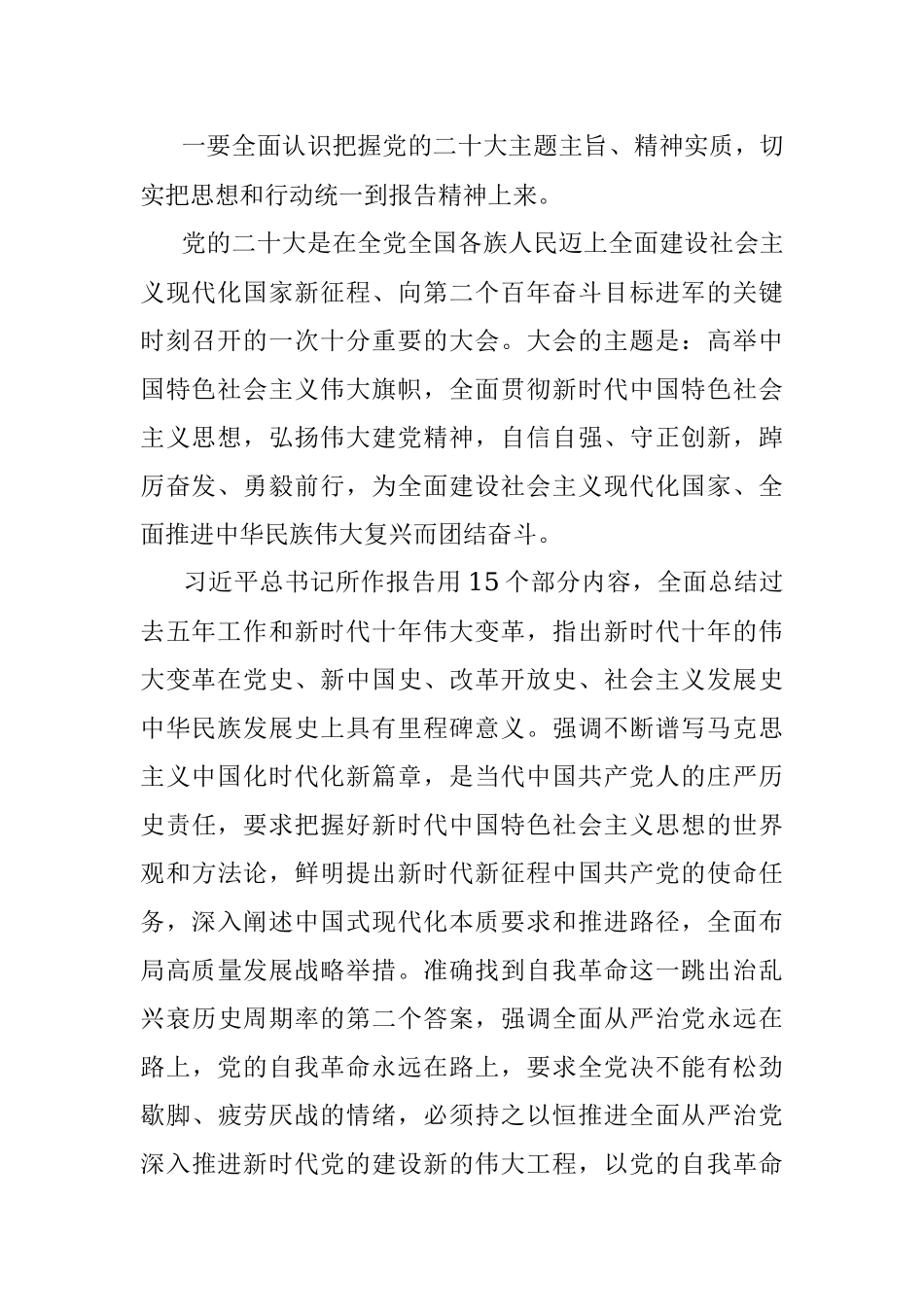 学习贯彻二十大讲话发言：做到三个全面认识把握 推动报告精神落地见效.docx_第2页