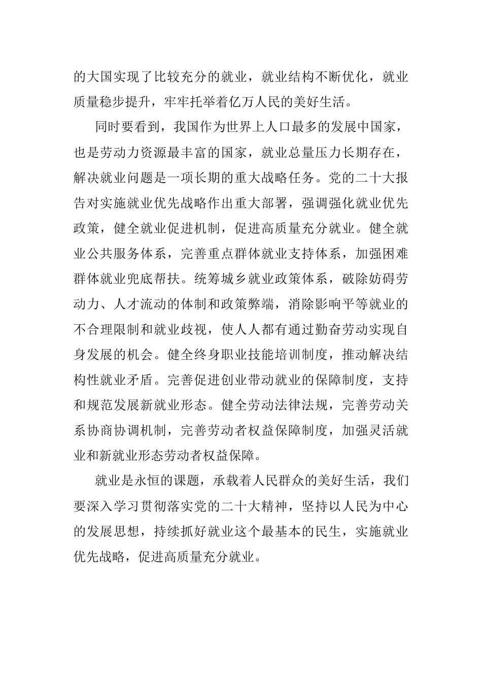 实施就业优先战略心得体会发言.docx_第2页