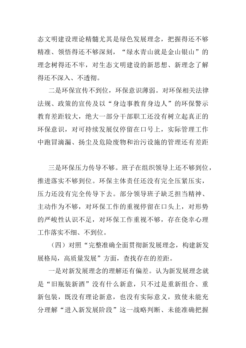 生态环境督察整改专题民主生活会班子对照检查.docx_第3页