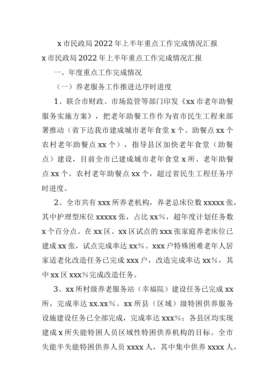 x市民政局2022年上半年重点工作完成情况汇报.docx_第1页