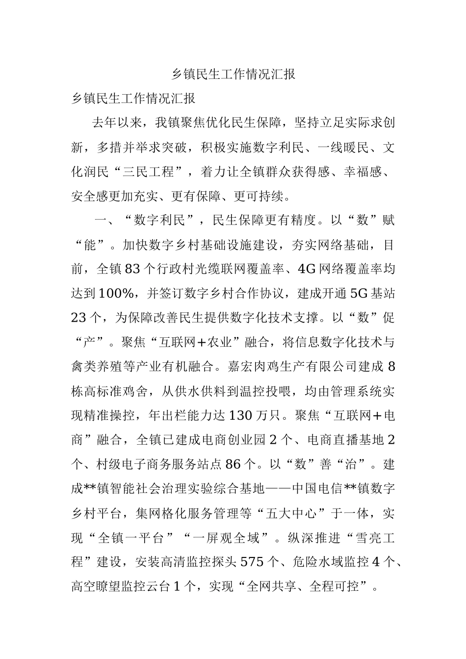 乡镇民生工作情况汇报.docx_第1页