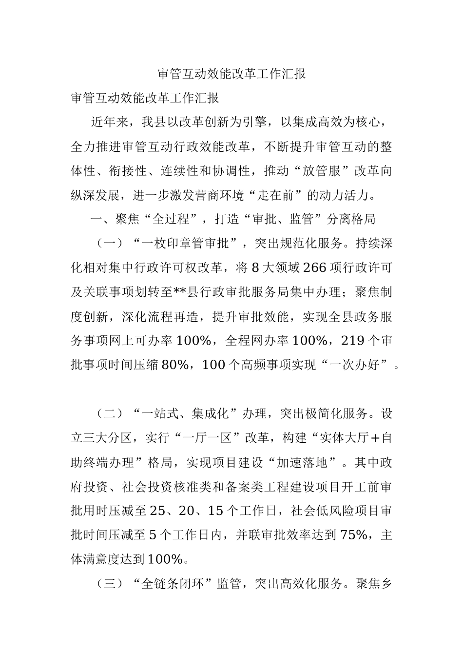 审管互动效能改革工作汇报.docx_第1页