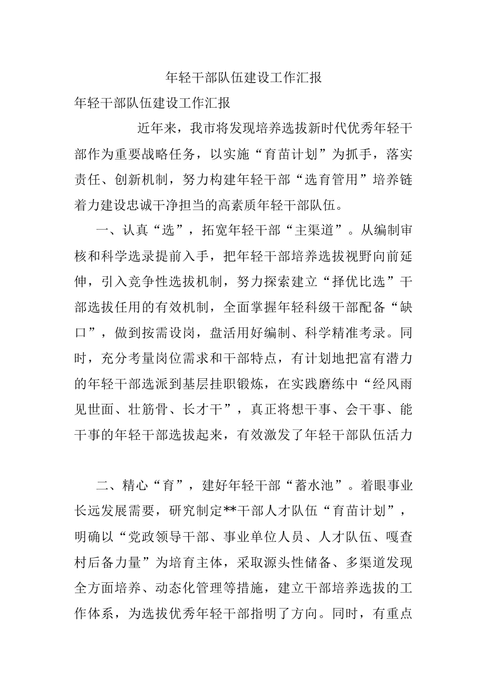 年轻干部队伍建设工作汇报_7.docx_第1页