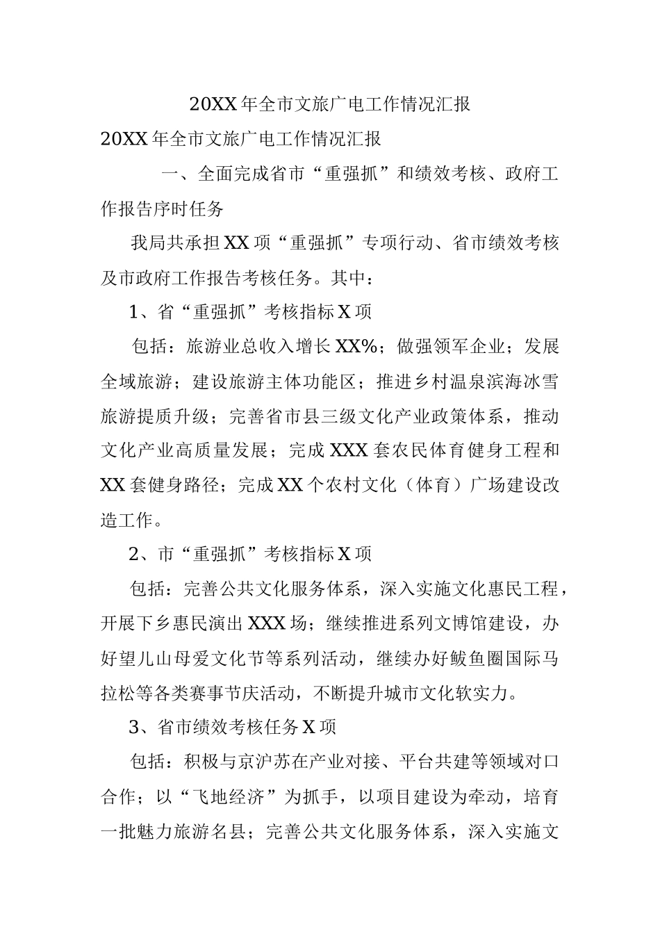 20XX年全市文旅广电工作情况汇报.docx_第1页