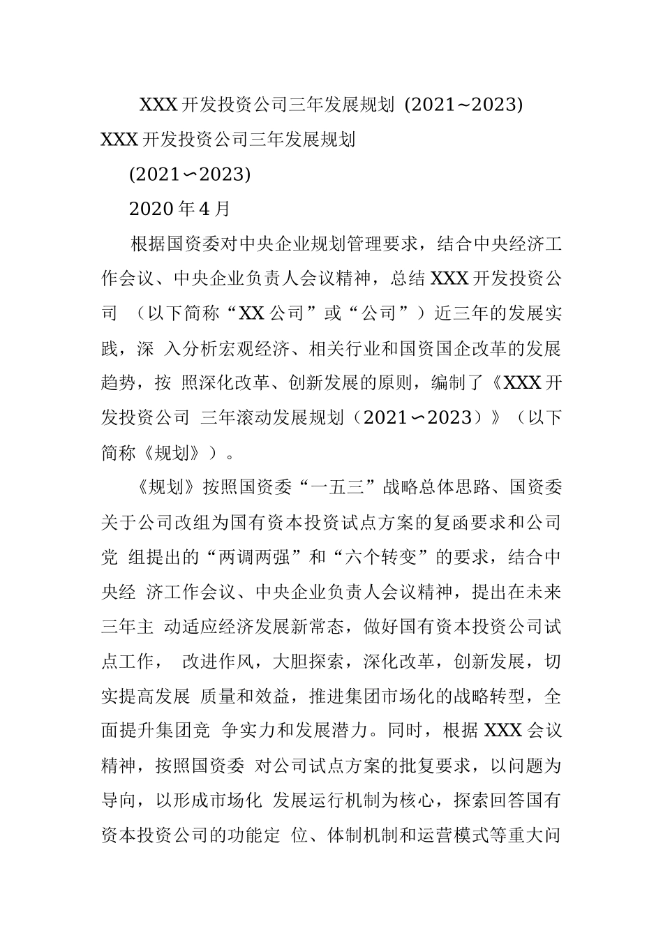 XXX开发投资公司三年发展规划 (2021~2023).docx_第1页