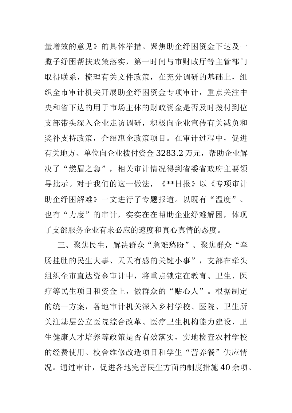 审计局党支部为民惠企争模范行动工作汇报材料.docx_第2页