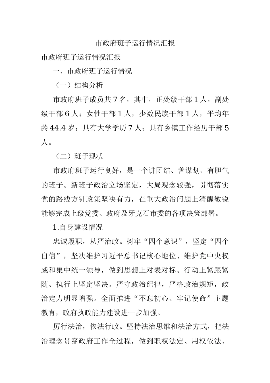 市政府班子运行情况汇报.docx_第1页