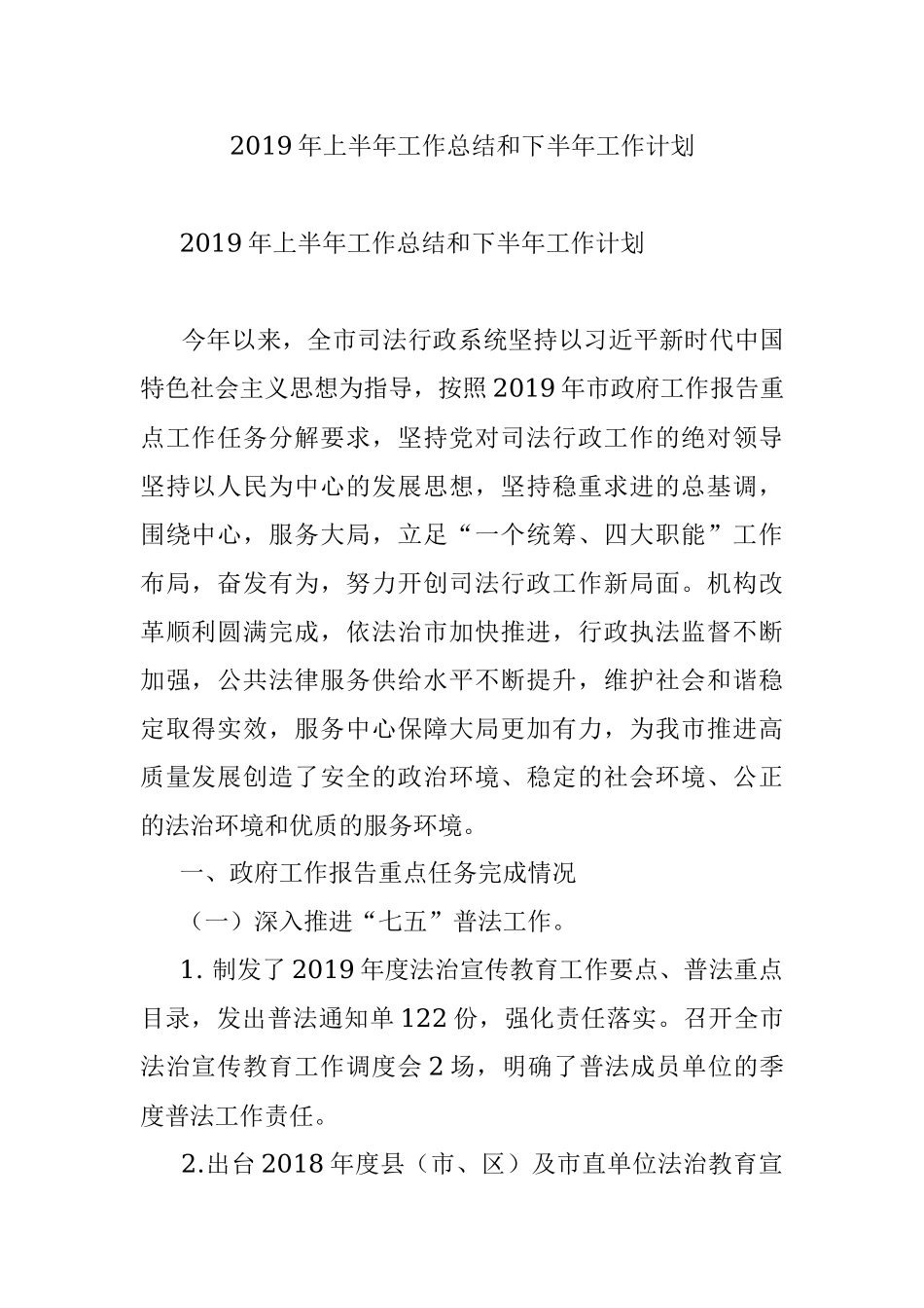 2019年上半年工作总结和下半年工作计划.docx_第1页