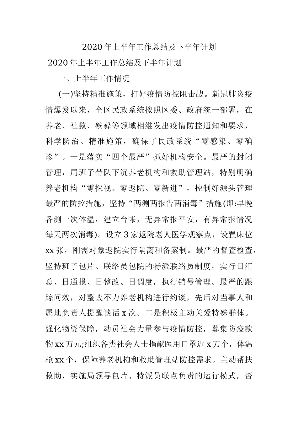 2020年上半年工作总结及下半年计划.docx_第1页