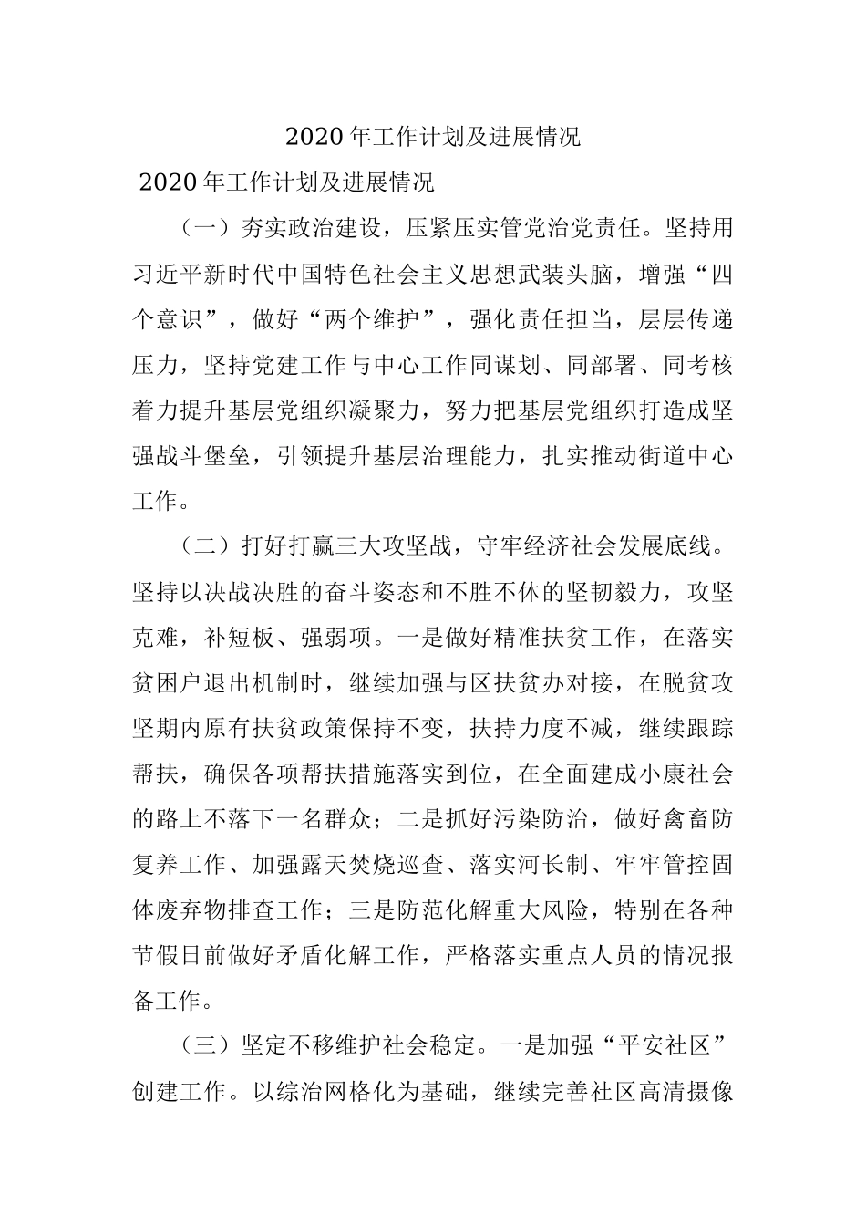 2020年工作计划及进展情况 .docx_第1页