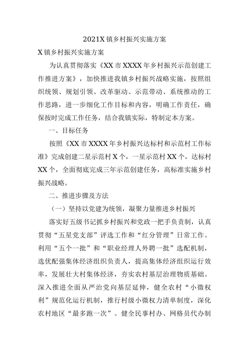 2021X镇乡村振兴实施方案.docx_第1页