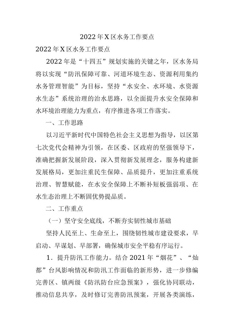 2022年X区水务工作要点.docx_第1页